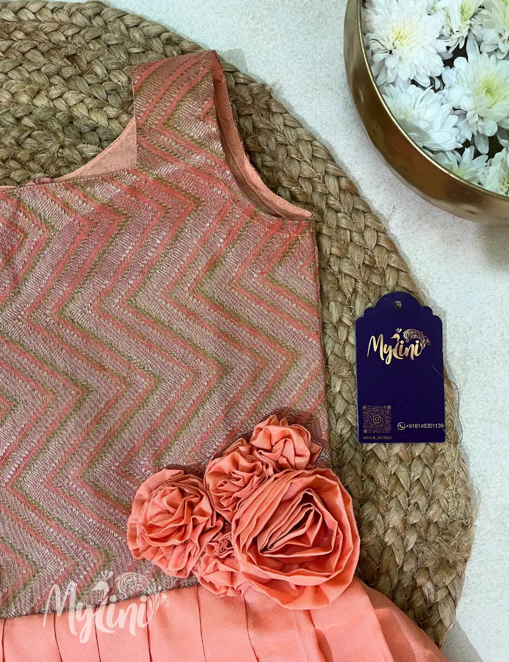 Peach Pleated Traditional Dress - mylini