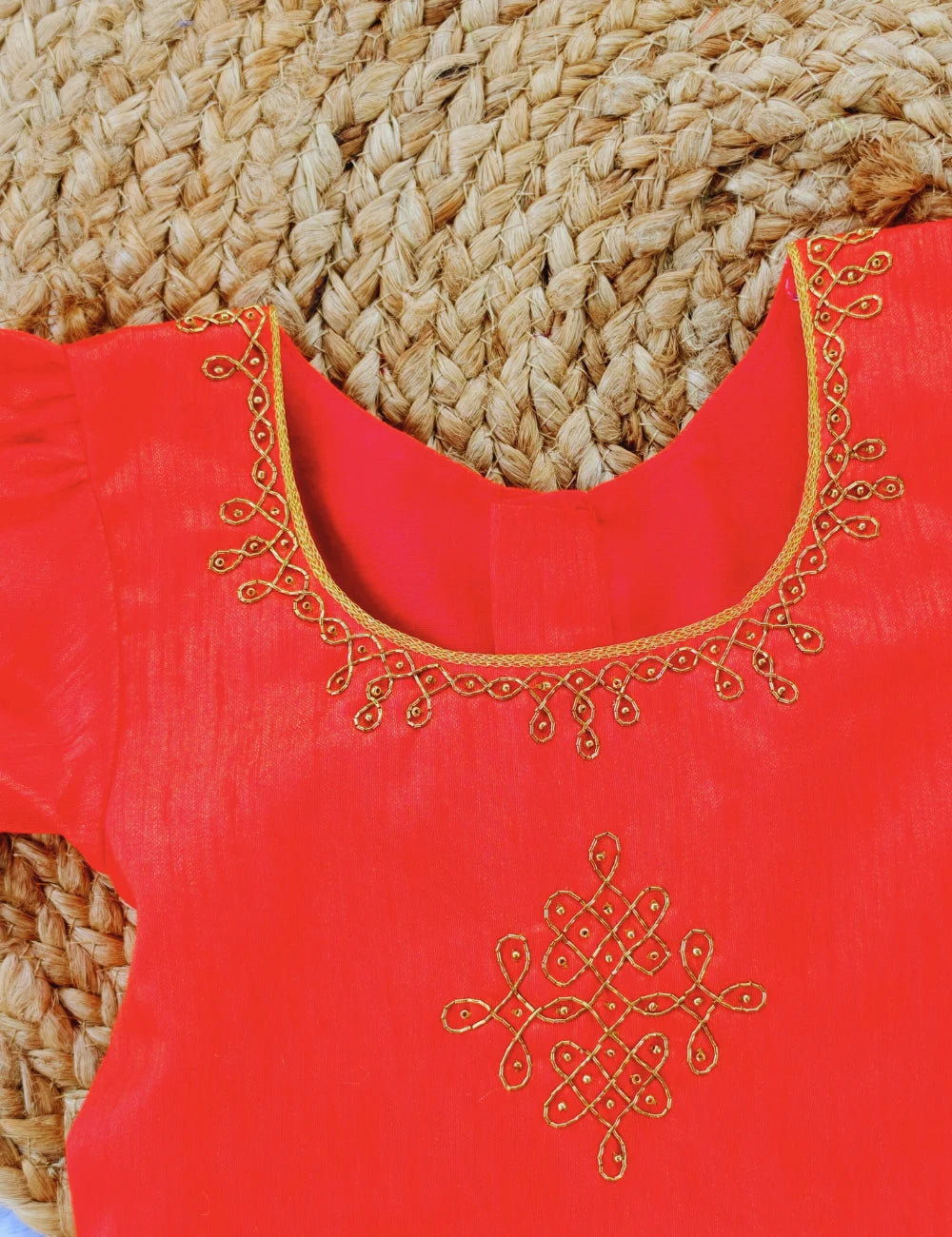 Red & Emerald Green  Girls Pattupavadai Set - mylini