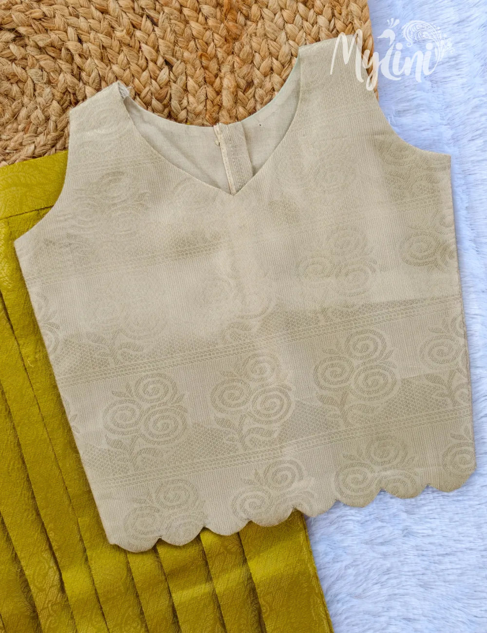 Cream & Mustard Girls Pattupavadai Set - mylini
