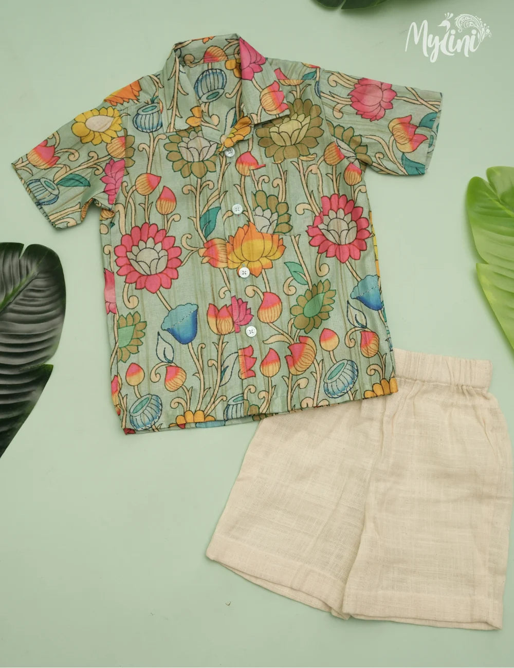 Mint Floral Boys Traditional Shirt - mylini