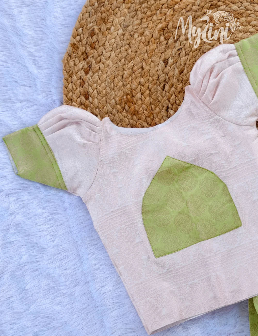 Ivory & Pistachio Girls Pattupavadai Set - mylini