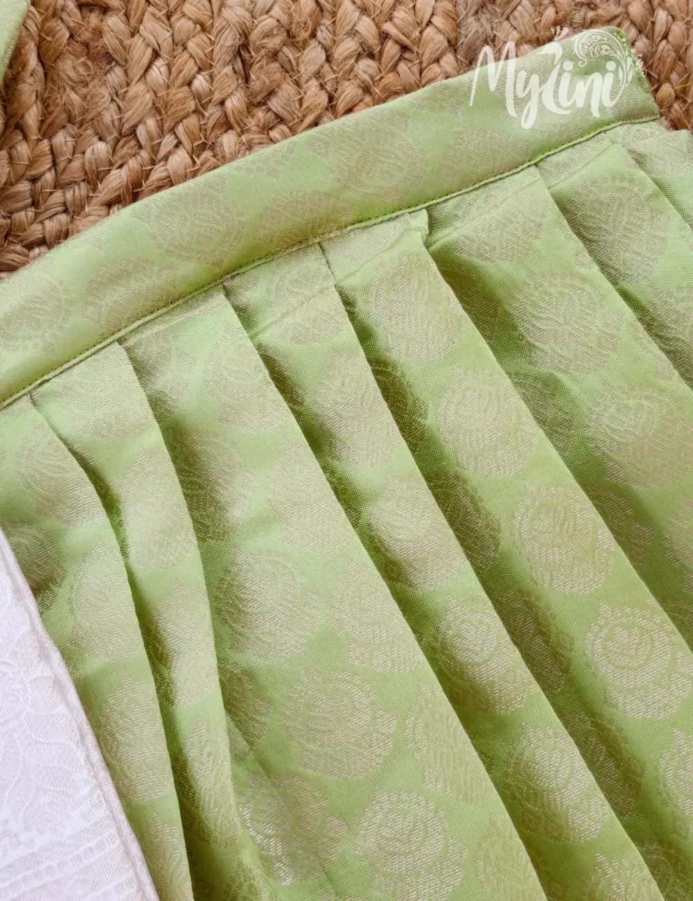 Ivory & Pistachio Girls Pattupavadai Set - mylini
