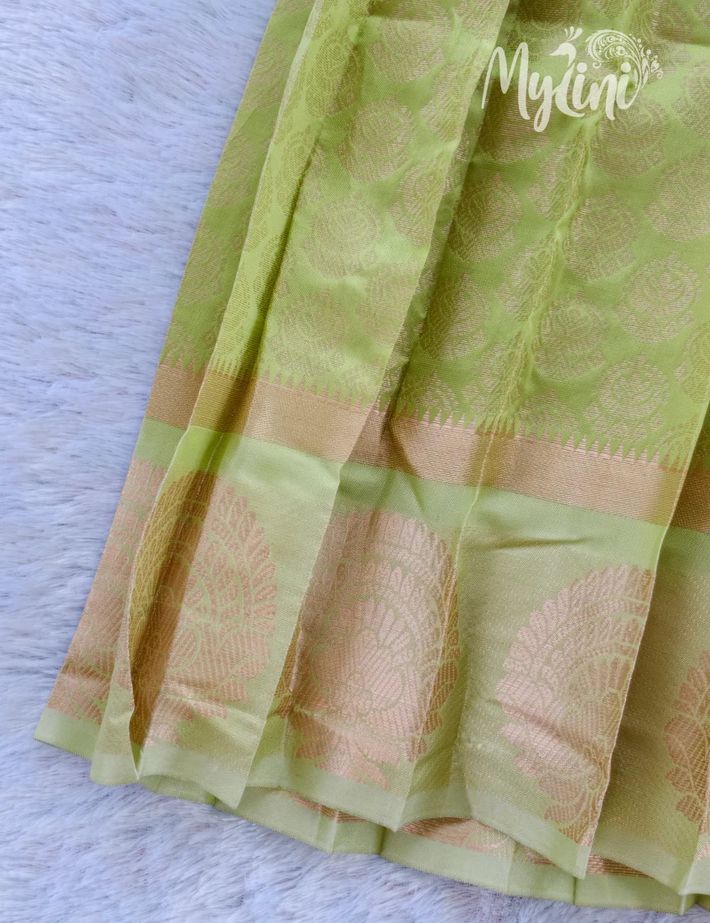 Ivory & Pistachio Girls Pattupavadai Set - mylini