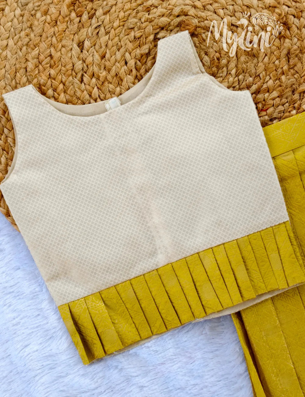 Ivory & Mustard Girls Pattupavadai Set - mylini