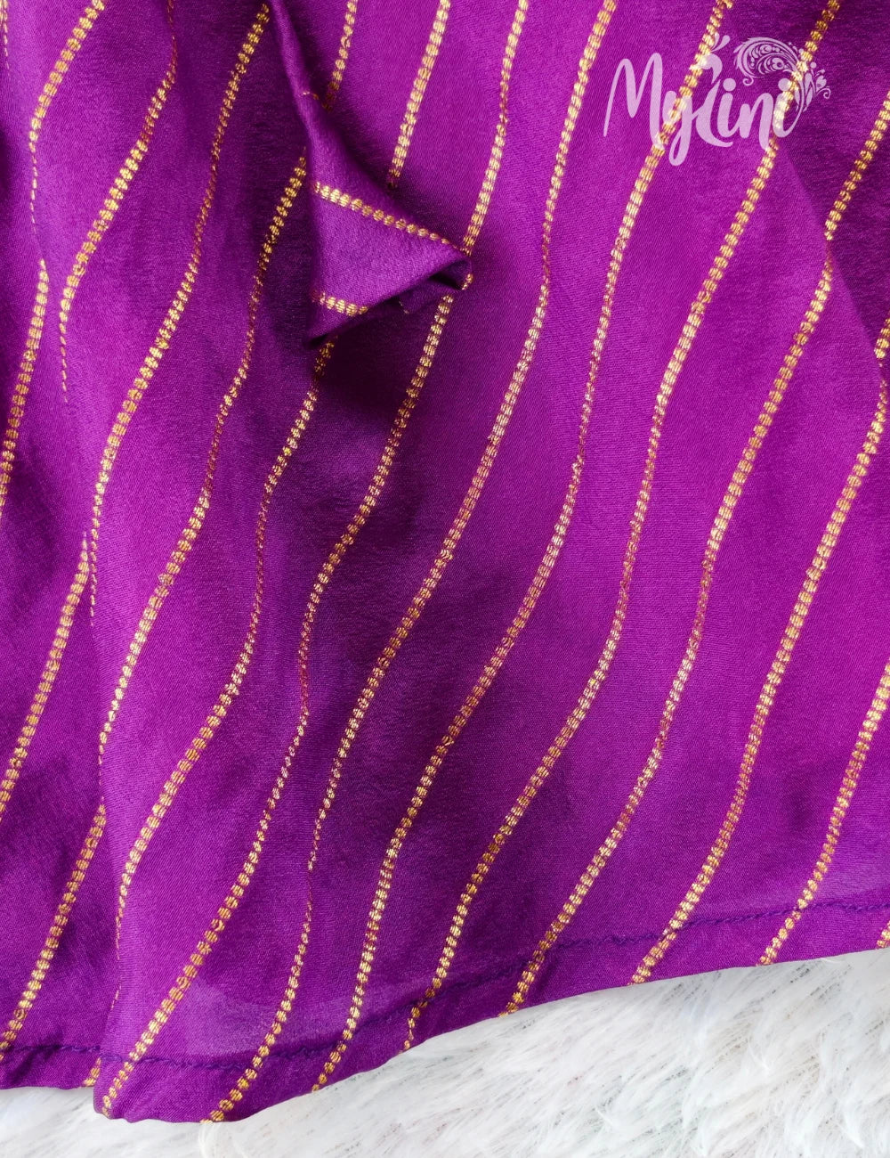 Purple & Gold Mysore Silk Baby Girl Traditional Frock | Tie-Up Festive Dress - mylini