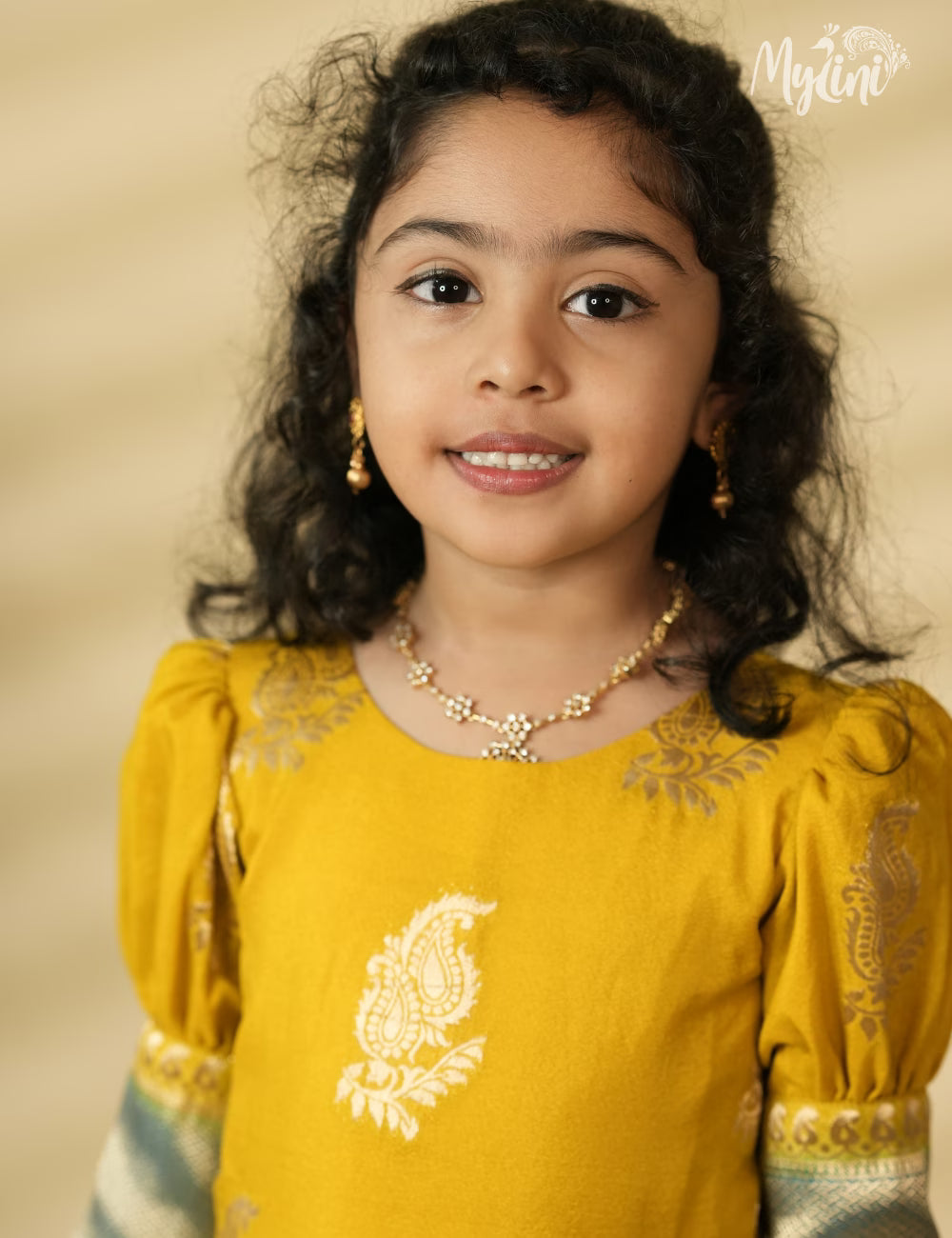 Mysore silk frock - Mustard Yellow and Teal Blue - mylini
