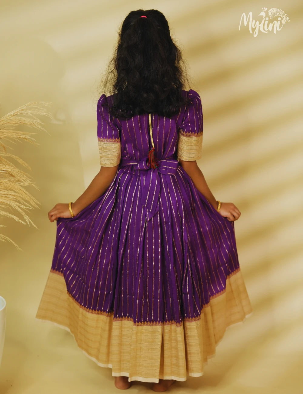 Mysore silk frock - Purple & Gold - mylini
