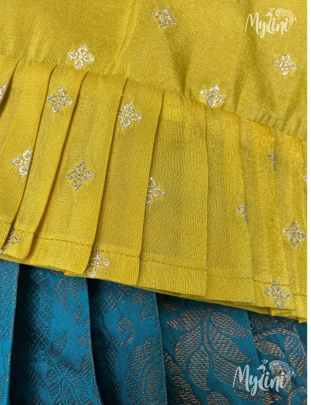 Semi Silk Pattupavadai - Yellow & Blue - mylini