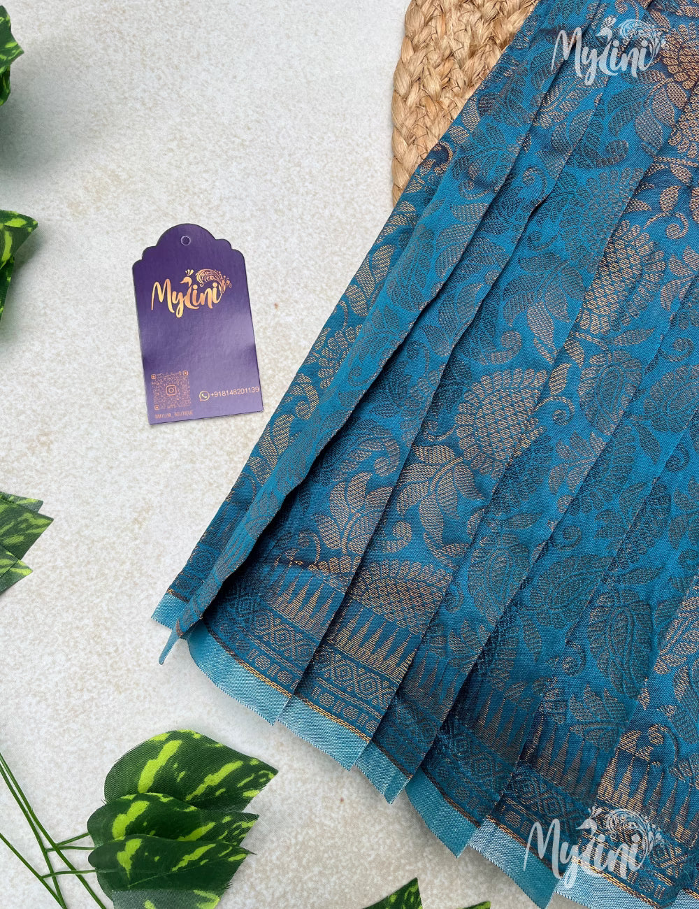Semi Silk Pattupavadai - Yellow & Blue - mylini
