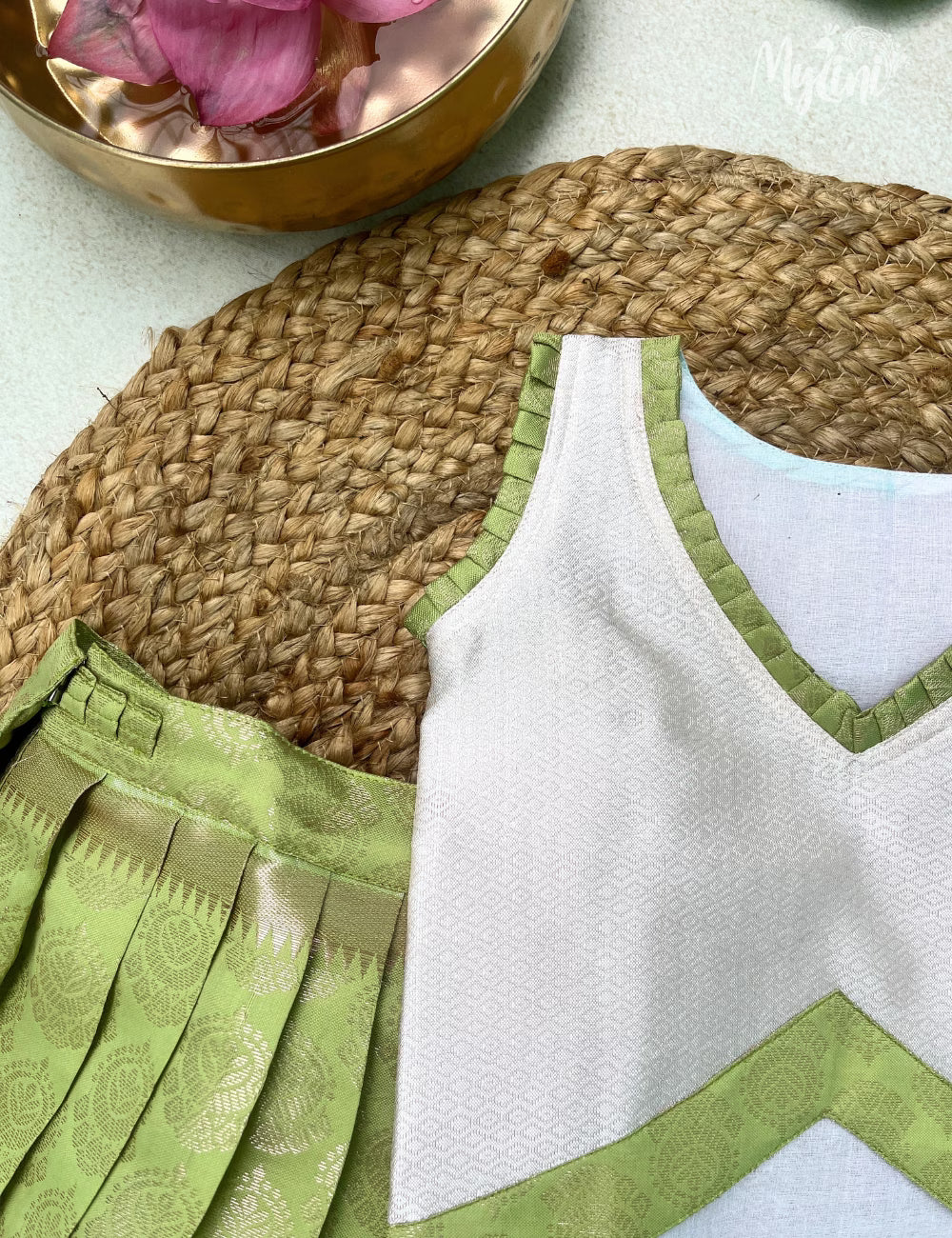Kids Candy Green & White Ethnic Dress – Festive Wear for Baby Girls - mylini