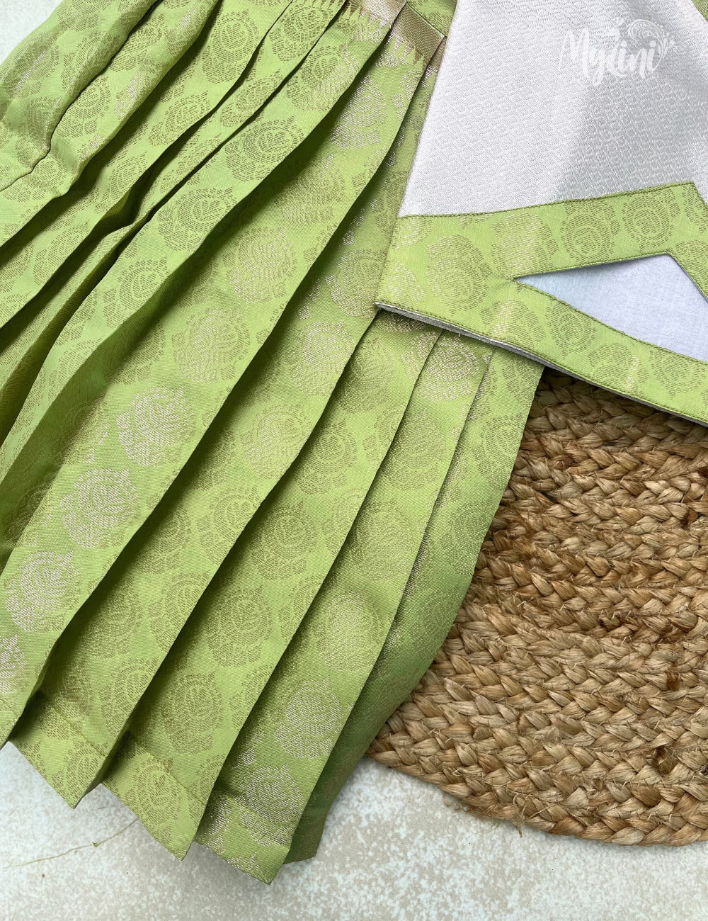 Kids Candy Green & White Ethnic Dress – Festive Wear for Baby Girls - mylini