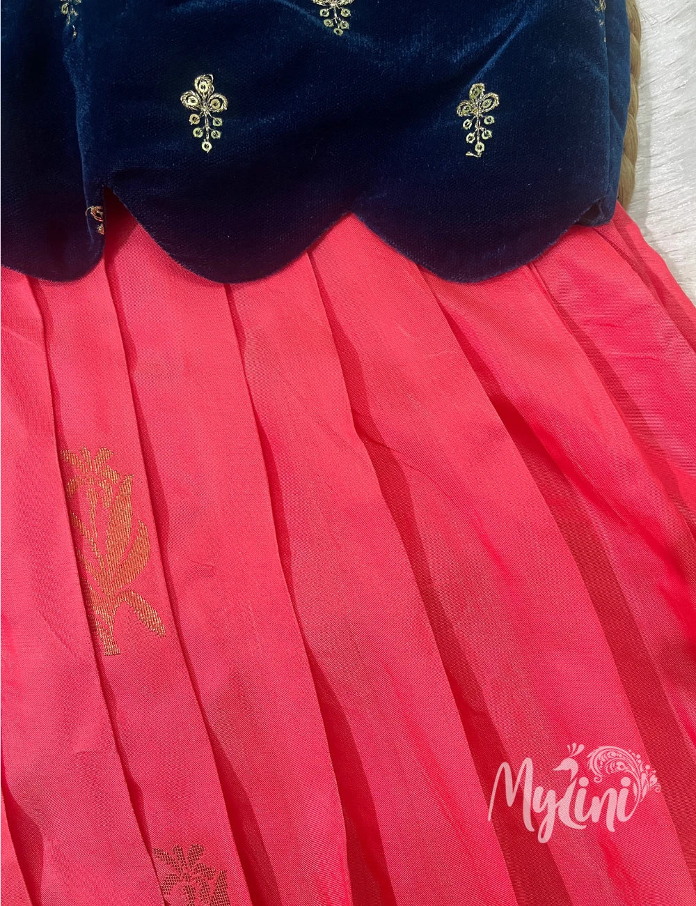 Navy and Peach pattu pavadai set - mylini