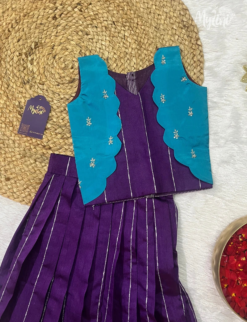 Semi Silk Pattupavadai - Royal Purple & Sky Blue - mylini