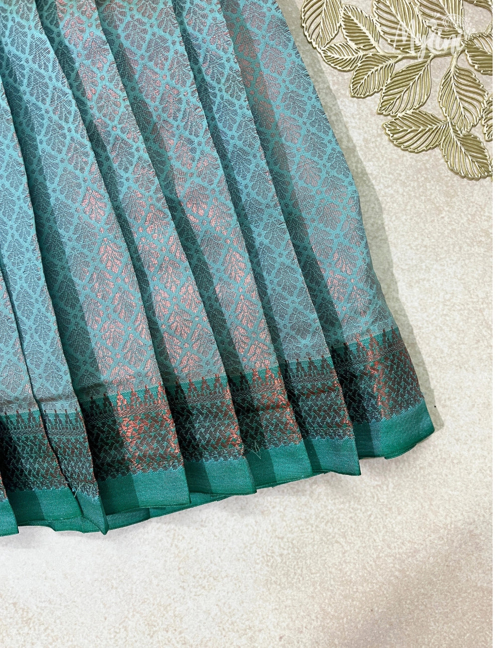 Semi Silk Pattupavadai - Teal Green & Sky Blue - mylini