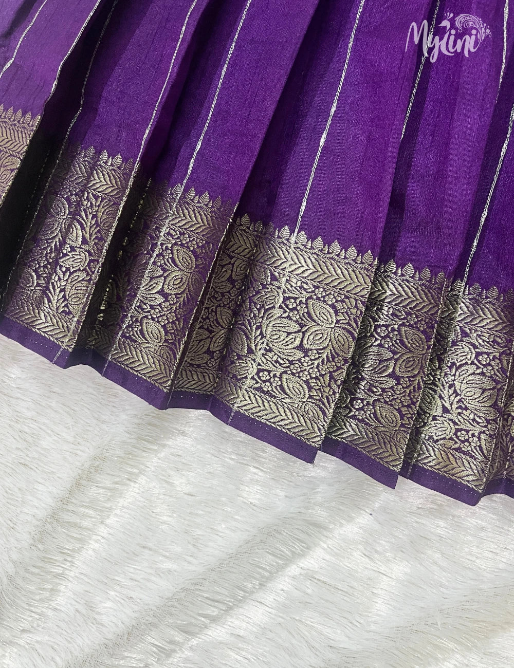 Semi Silk Pattupavadai -  Teal Blue and Royal Purple - mylini