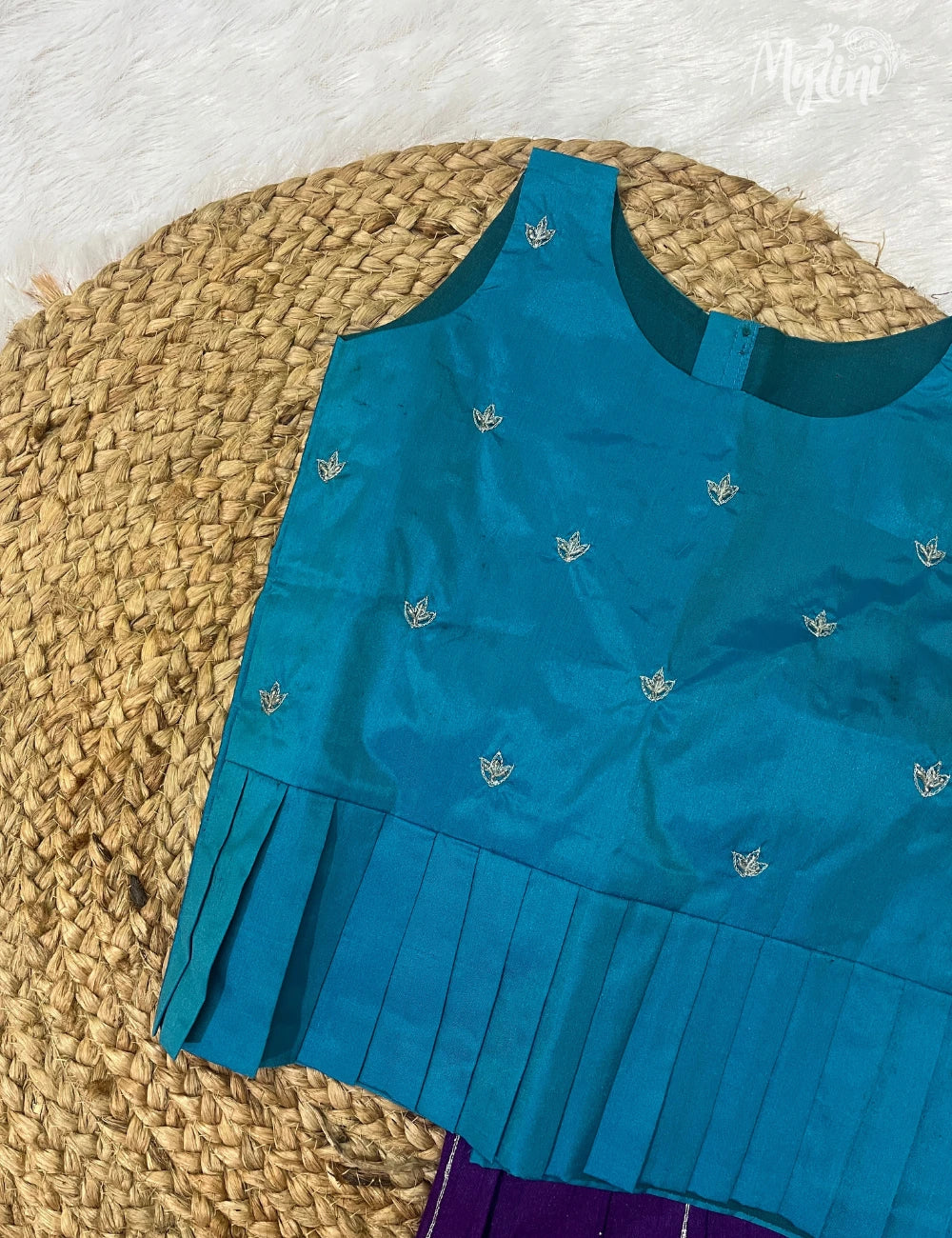 Semi Silk Pattupavadai -  Teal Blue and Royal Purple - mylini