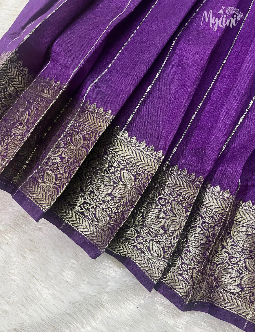 Semi Silk Pattupavadai -  Teal Blue and Royal Purple - mylini